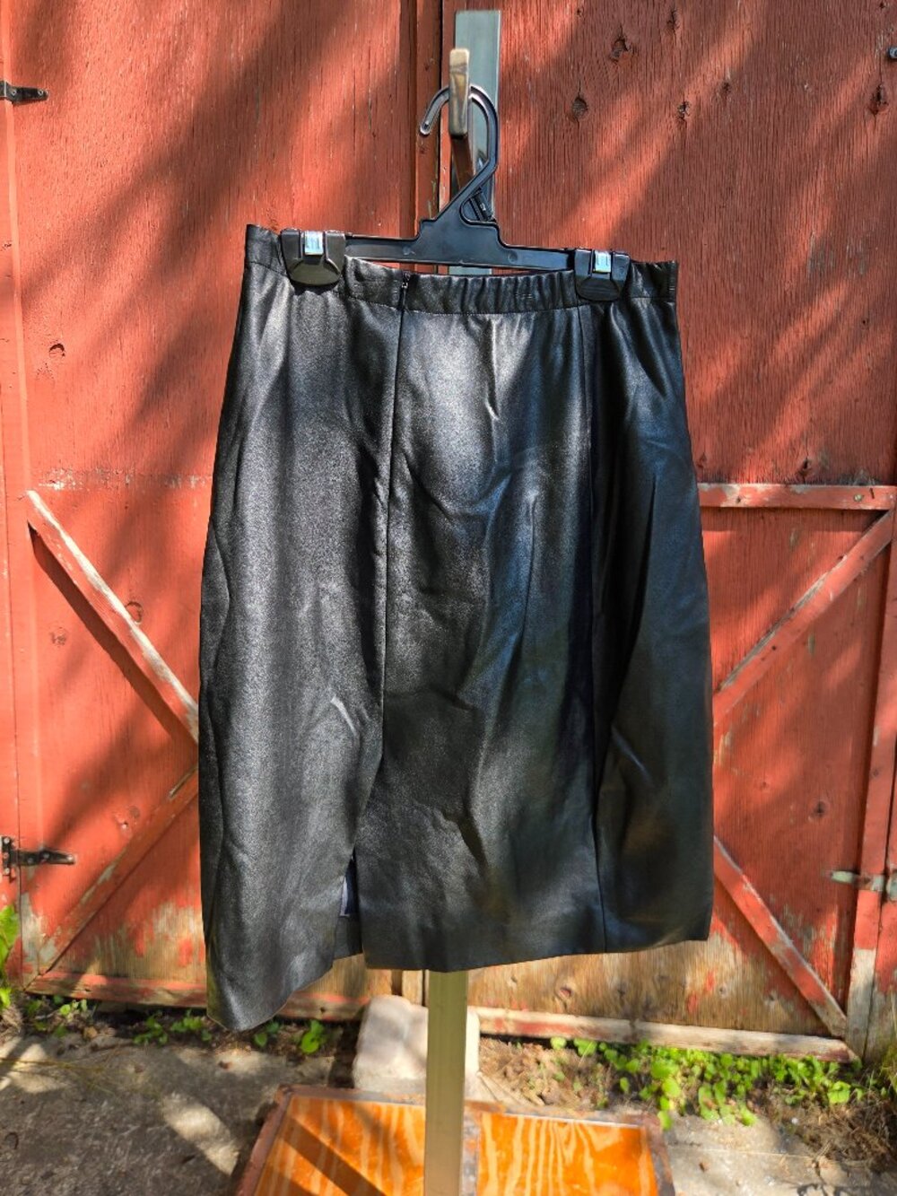 Babaton Black Faux Leather Asymmetrical Midi Zip-Up Skirt | Women's Medium